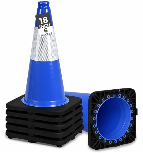 Image of BESEA 6 Pack 18 Inch Blue Traffic Cones with Wide Stable Base