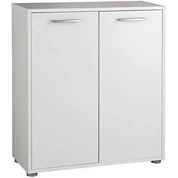 Armario bajo con 2 puertas y estante, modelo BS2834, de color blanco