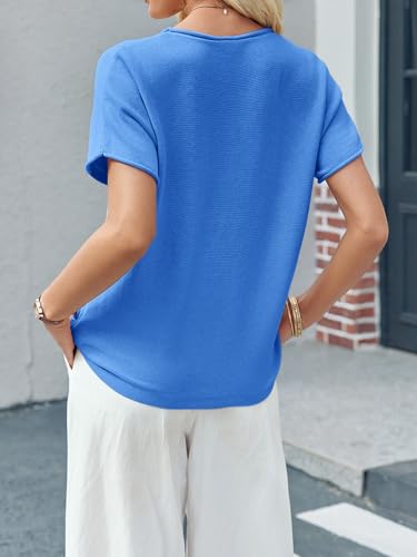 Image of Saodimallsu Women's Short Sleeve Lightweight Casual Crewneck Loose Fit Knit T-Shirt