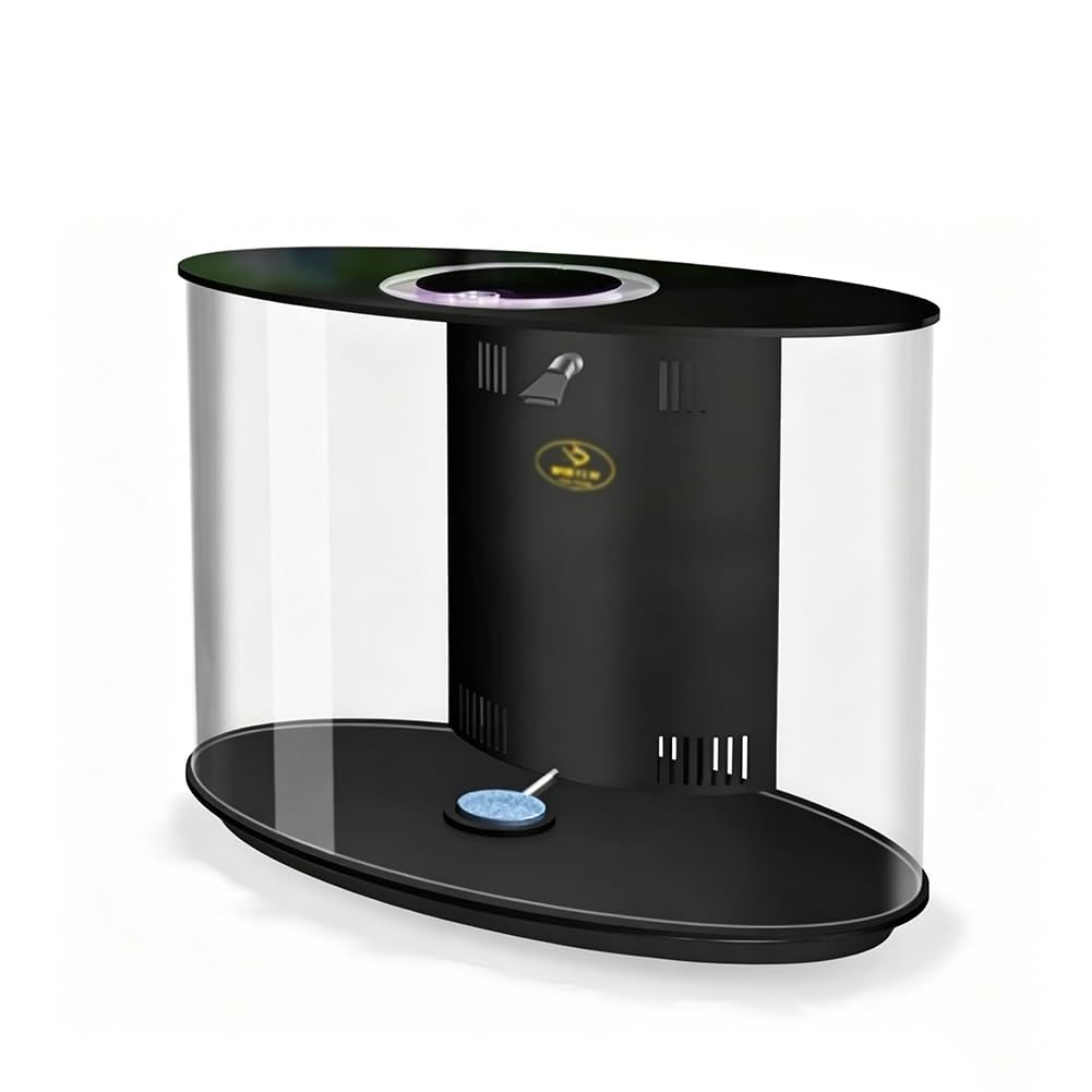 Acuario de escritorio moderno, pecera pequeña, ovalada de 22 litros con luz LED remota y filtro silencioso, pecera compacta para sala de estar, dormitorio, oficina (negro)