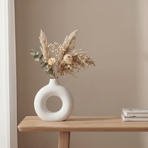Image of Purezento Nordic Donut Circular Flower Vase 6 Inch - Pack of 1 | DecorativeVase | Vases for Modern Home Decor, Living Room, Office Decor Ideas