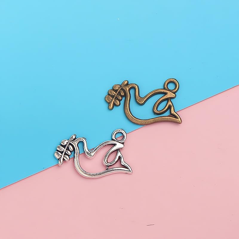 Miniatura 4 de 100 dijes de paloma de la paz, paloma de la paz, colgantes antiguos tibetanos de tono plateado para hacer bricolaje, accesorios hechos a mano, 0.512