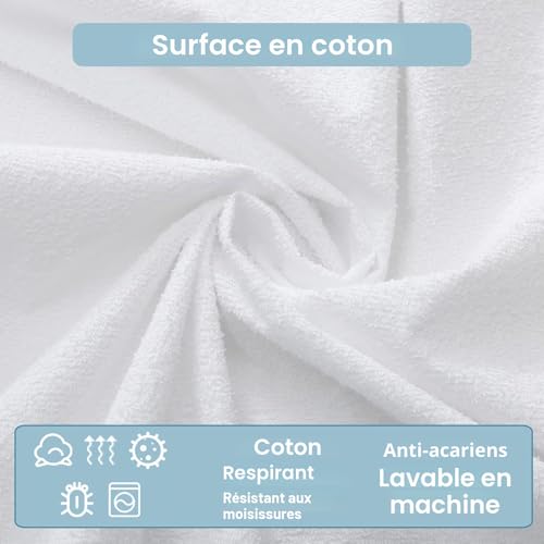 Bedecor Housse de Matelas élastique avec Fermeture éclair,Hypoallergénique,Silencieux,Coton Protège Matelas Imperméable 90x190+16cm – vue 4