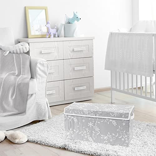 Sweet Jojo Designs Grey Floral Vintage Lace Girl Small Fabric Toy Bin Storage Box Chest For Baby Nursery Kids Room - Solid Gray Silver Luxurious Elegant Princess Boho Shabby Chic Luxury Glam Flower