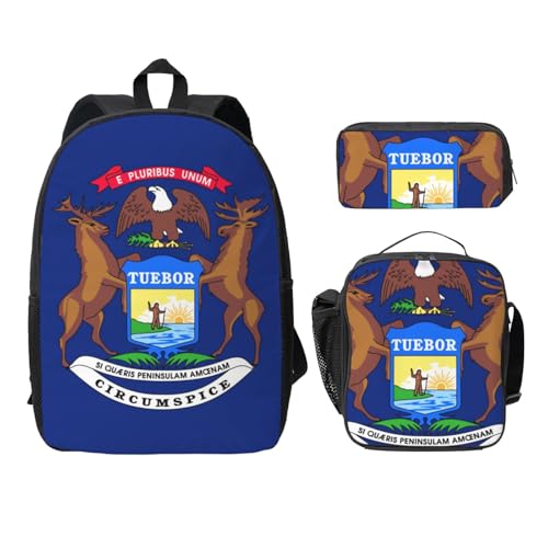 Mochila escolar de Michigan con lonchera y estuche negro unisex