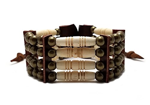 Handmade Traditional 4 Row Carved Antiqued Buffalo Bone Hairpipe Beads Tribal Bracelet