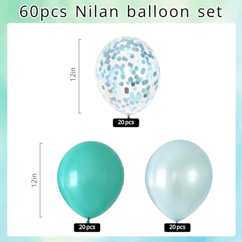 Image of 60Pcs Teal Blue Balloons, 12inch Teal and Light Blue Balloons Turquoise Blue Confetti Latex Balloons for Wedding Bridal Shower Birthday Graduation Party Decorations