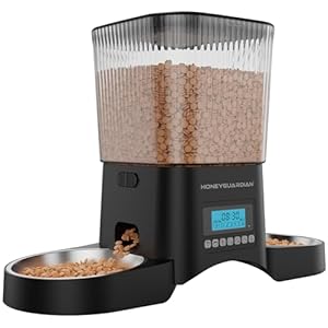 HoneyGuaridan Futterautomat Katze 2 näpfe, 4 Anti-Rutsch-Füße, Stabilität, 3.5L Automatischer Futterspender für Katzen & Hunde, 1-6 Mahlzeiten/Tag mit Timer-Steuerung (Duale Stromversorgung)