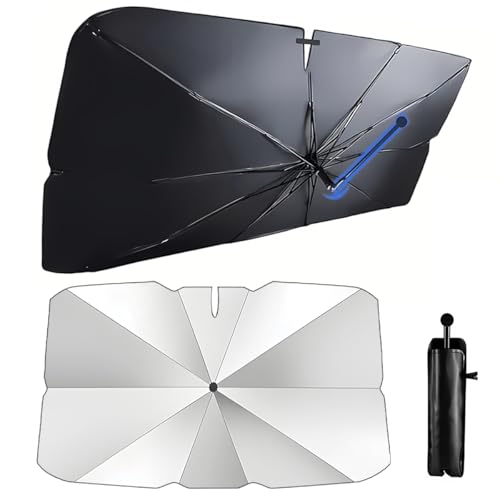 GENANY Silver Umbrella Sunshade for Electric Vehicle (59x37 Inches) with 360° Rotation Bendable Handle, Foldable Car Windshield Sunshade Umbrella, Auto Gift, Car Decor
