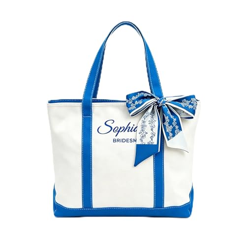 CFuniq Personalized Embroidered Canvas Tote Bag, Monogram Bride Tote, Bridesmaid Bachelorette Gift, Wedding favors (Royal blue)