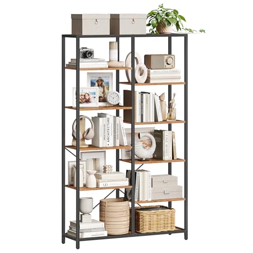 VASAGLE Bookcase, Bookshelf 5 Storey Standing Display Storage Rack, for Living Room, Office, Study Bedroom, Kitchen, Simple Assembly, Industrial Style, Rustic Brown and Black LLS155B01