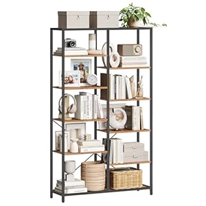 VASAGLE Bookcase, Bookshelf 5 Storey Standing Display Storage Rack, for Living Room, Office, Study Bedroom, Kitchen, Simple Assembly, Industrial Style, Rustic Brown and Black LLS155B01
