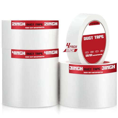 Image of Fuyoooo 4 Pack Duct Tape White Heavy Duty 1inch 2inch 3inch 4inch*50ft Waterproof Outdoor Adhesive Tape Industrial Grade Duct Tape Strong Adhesive, No Residue for Home Improvement Indoor and Outdoor