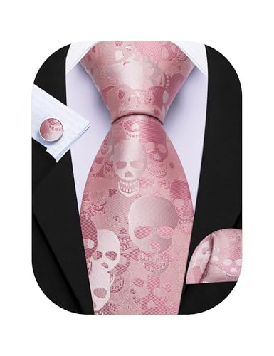 Image of Barry.Wang Man Tie Sets Skull Ties Animal Extra Long Necktie Silk Woven Handkerchief Cufflinks Festival Party Gift