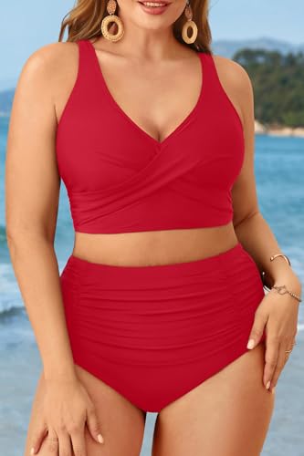 Aqua Eve Women Plus Size Two Piece Swimsuit High Waisted Bikini Set Tummy Control Bathing Suit3
