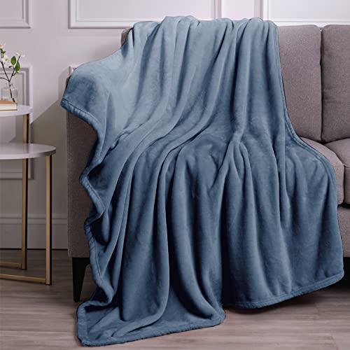 lalaLOOM Luxurious Soft Fleece Throw Blanket, Size 50x60, Warm Velvet Plush Blankets, Lightweight Cozy Bedding, Washable Home Décor Throws for Sofa Bed, Couch Bedroom Livingroom, Dorm Room, Slate Blue