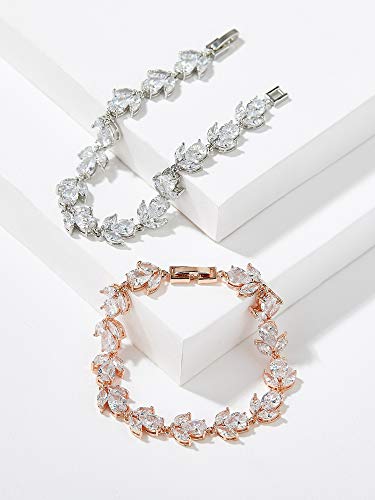 Sweetv Wedding Bracelet For Brides, Bridesmaids, Crystal Bridal Bracelet For Wedding Jewelry, Rhinestone Cubic Zirconia Tennis Bracelets For Women Prom, Silver #TOP5