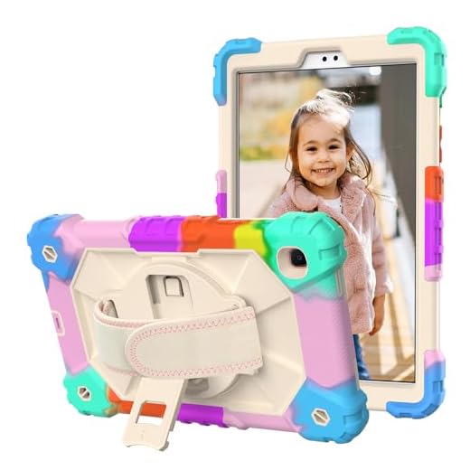 Juaupepo Capa robusta para Samsung Galaxy Tab A7 Lite 8,7 polegadas (SM-T220/T225/T227) 2021, capa infantil híbrida portátil à prova de choque com gancho giratório de 360° e alça de ombro, alça de ombro (azul colorido)