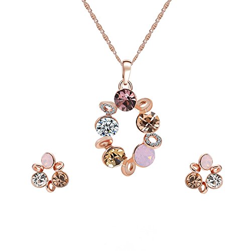 Preisvergleich Produktbild Bangle009 Schmuck-Set für Damen, Halskette und Ohrringe, Strasssteine, mehrfarbig mehrfarbig