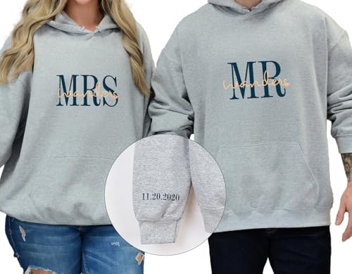 Personalized Mr & Mrs Sweathirts, Bachelorette Party, Engagement, Newly Engaged, Valentine's Day, Wedding Gift, Fiancee Shirts, Honeymoon Pajamas for Bride, Groom3