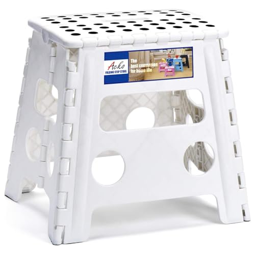 Image of ACKO Folding Step Stool 13 Inch, Sturdy Collapsible Step Stool Foldable Up to 300 lbs for Adults & Kids, Non Slip Lightweight Foot Stools with Handle, Ideal for Kitchen, Bathroom, Bedroom, Garden