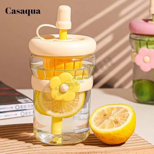 Image of Glass Tumbler with Infuser Lid and Straw - 400ml, Set of 1, Flower Cup, Travel Sipper Bottle for Juice Cocktail Iced Tea Coffee Hot Cold Drink Cup (Receiving Random Color)