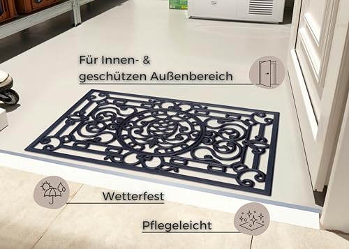 Hanse Home Gummi Fußmatte für Innen und Außen 45x75cm – Gummimatte Fussmatte Outdoor Schmutzfangmatte Ananas Gusseisen Optik Wetterfest, rutschfest für Eingangsbereich & Außenbereich – Schwarz
