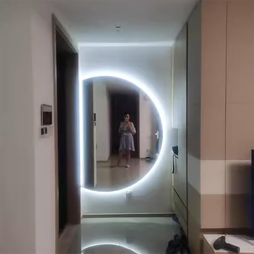 Dimmable Smart LED Bathroom Mirror with Anti-Fog, Modern Semicircle Wall-Mounted Design, Frameless Decor, Available in 43", 47", 51" Sizes, Left/Right Cut (35"x24")