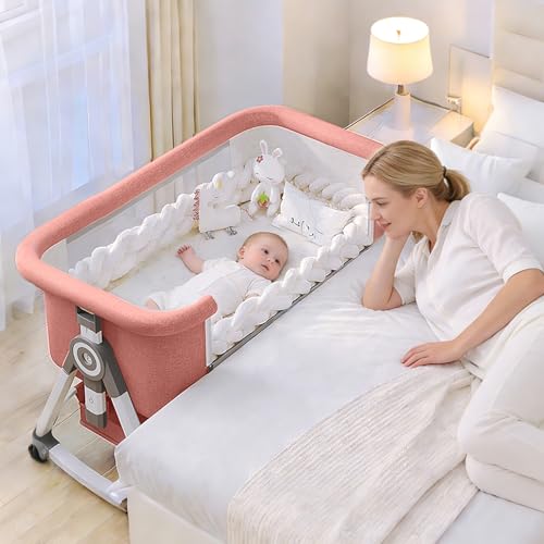 Nawahev Baby Bassinet,3 in 1 Baby Bassinets Bedside Sleeper with Wheels and Mosquito Net,Bedside Bassinet for Baby with Comfy Mattress,...