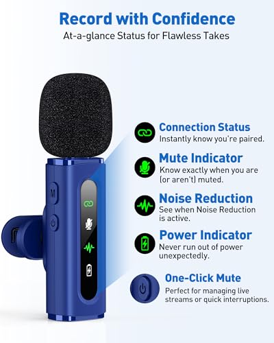 Image of USB C Lavalier Microphone Wireless Mini Mic for Type-C Android Phone /Tablet /PC Video Recording Clip-on Mics with Rotatable Clip&Denoise Recording, Ideal for Vlog Tiktok Youtube Content Creator, Blue