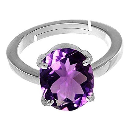 Image of 5.00 Carat Amethyst Silver Plated Adjustable Solitaire Ring - Purple Natural Amethyst (Katela) Stone - February Birthstone - Certificate by GGTL