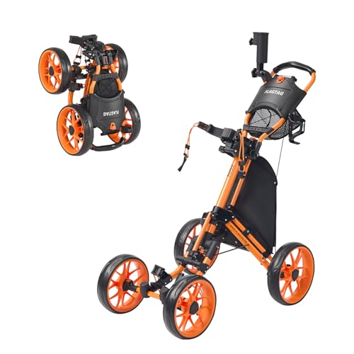 Image of Golf Push Cart 4-Wheels,Folding Golf Cart, Golf Pull cart with Cup Holder,Umbrella Holder,Cooler Bag, Foldable with one-Click,Handle Height Adjustable,Drink Holder,Walking Push cart