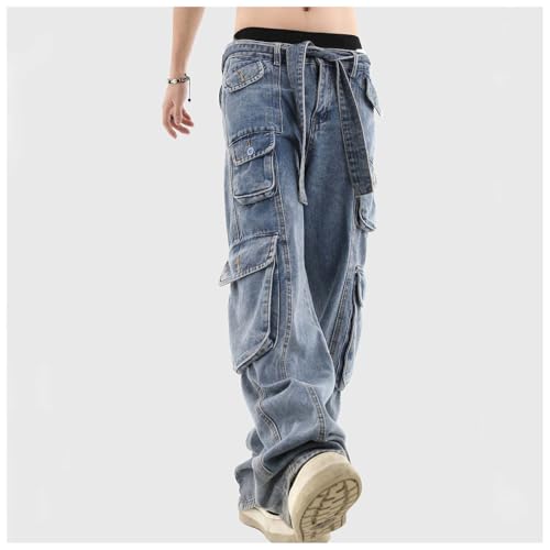 Men's Baggy Cargo Pants Washed Aged Hip Hop Jeans Grunge Denim Y2k Multi-Pocket Relaxed Fit Jeans for Men and Women4