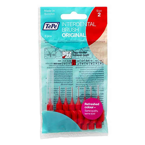 TePe Brossettes interdentaires Original - Nettoyage facile des espaces interdentaires - 1 x 8 brossettes - Diamètre 0,5mm - Rouge