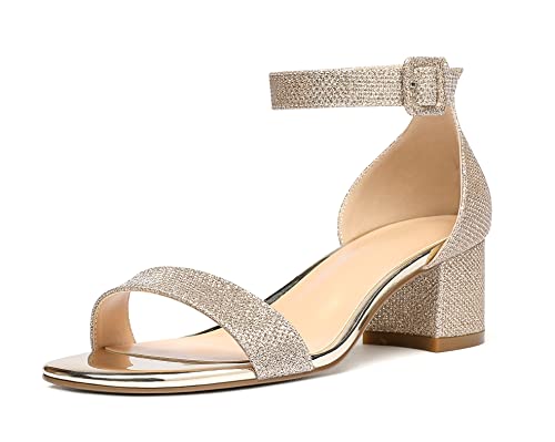 Eldof Women's Two Piece Sandals Chunky Mid Block Heel Open Toe Adjustable Ankle Strap 2.1 Inch Pump Heeled Sandals For Dress Wedding Ladies Shoes