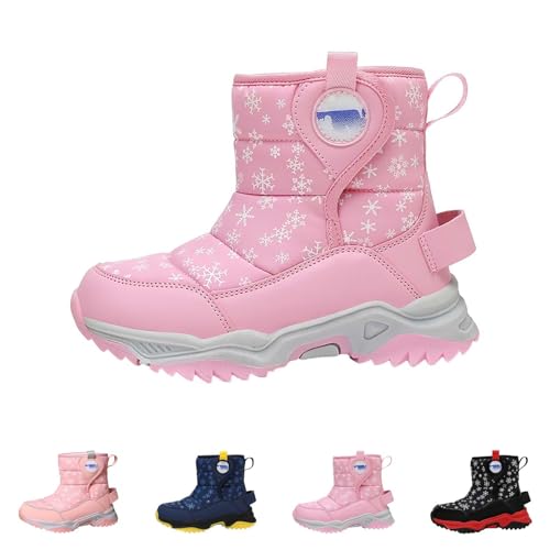 Kids Boy Girl Snow Boots Winter Outdoor Water Proof with F𝐮r Lined Cold-Weather Mid Calf Snow Slip 𝗥esistant Boots2