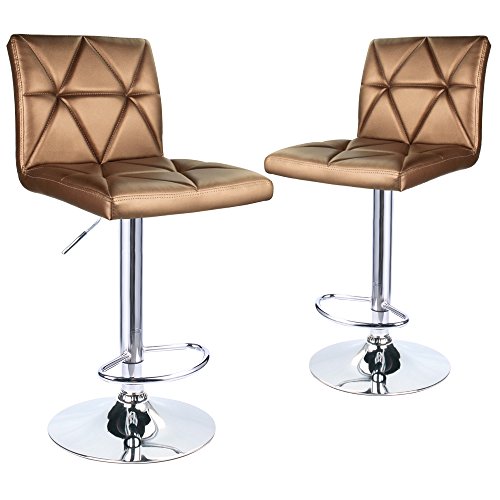 Leader Accessories Bar Stool, Hydraulic Square Back Diagonal Line Adjustable Bar Stools, Set Of 2 (Gold) #TOP1