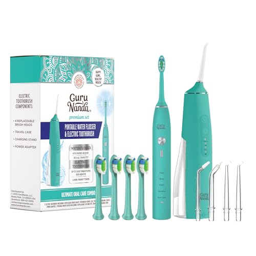Gurunanda 13-33-002-08460-1 Lion & Lamb Kit (Teal) - Portable Water Flosser (300Ml) With 4 Jet Tips & 5000 Mah Rechargeable Sonic Toothbrush cover