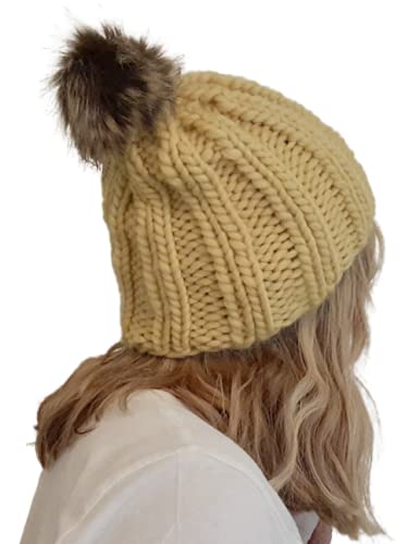 Yellow Chunky Sustainable Wool Beanie 