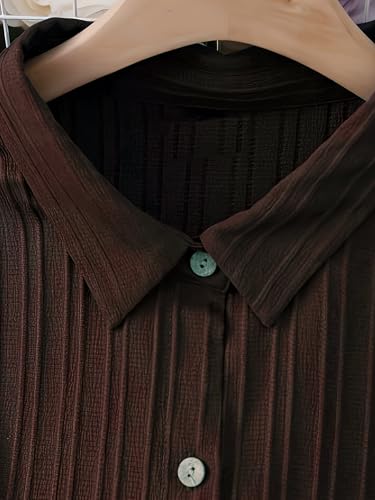 Image of Shasmi Women's Brown Solid Color Woven Long Sleeve Shirt Dress with Button Cuff, Business Casual (Dress 160)
