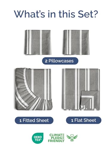 Image of Extra Deep Twin Sheet Set - 4 Piece Breathable & Cooling - Grey Stripes | Hotel Luxury Bed Sheets Set, Easy & Secure Fit, Ultra-Soft, Wrinkle & Fade Free, Comfy Sheets Set with Extra Deep Pockets