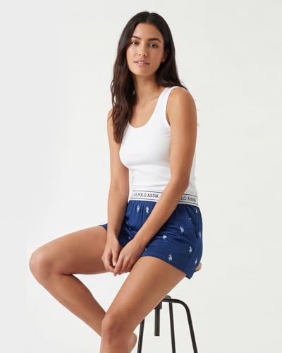 Image of U.S. POLO ASSN. Womens Pajama Shorts with Pockets, Elastic Waist Sleep Shorts for Women, Lounge Short