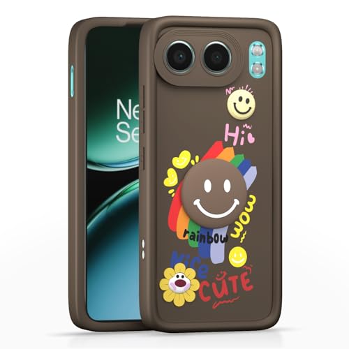 Image of Pikkme Back Cover for OnePlus Nord 4 5G | Soft Silicone| Cute Rainbow Smile & 3D Cartoon Flower Design | Shockproof Raised Camera Protection Bumper Case (Brown)