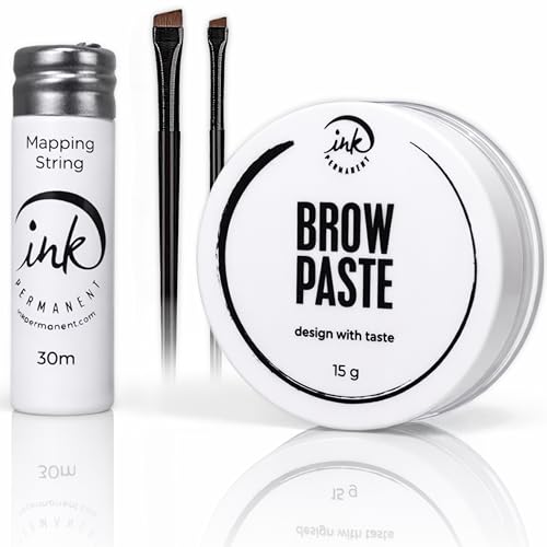 Kit de Traçage des Sourcils : Pâte Blanche [15 g], Fil [100 pieds], 2 Pinceaux, Idéal pour Microblading, PMU et Mise en Forme