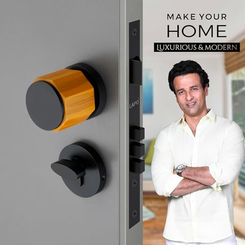 Image of LAPO Sturdy Brass Mortise Door Lock | Superior Handleset with 3 Keys for Main Door, Bedroom & Hotel | Black Finish | Long-Lasting Security | 3 Years Warranty Ro-158