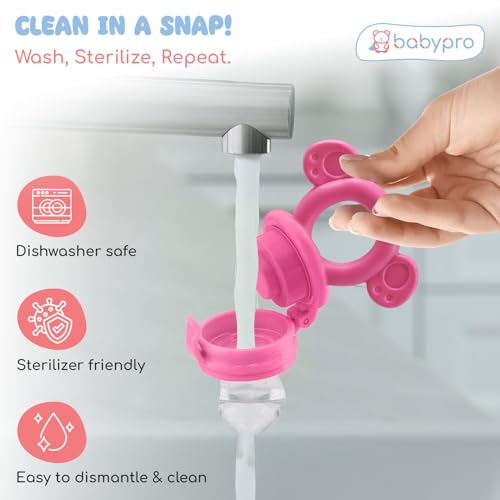 Image of BabyPro Silicone Fruit & Food Nibbler with Extra Mesh & Tiny Holes, Pack of 1 | Pacifier Feeder Teething Relief BPA Free Leak-Proof Safety Lock