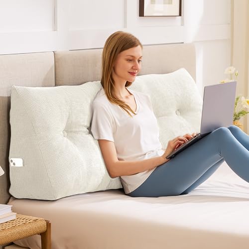 Wedge Pillow Headboard Queen, Triangular Headboard Pillow, Wedge Headboard Pillow for Bed Sofa, Daybed Pillows for Sitting up, Reading or Working with Removable Cover, Beige