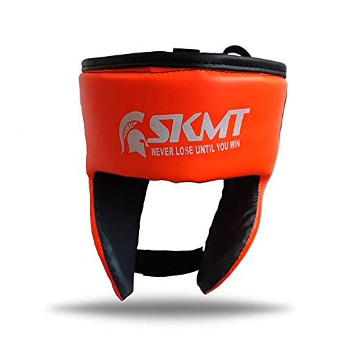 Image of SKMT NEVER LOSE UNTIL YOU WIN Kids Boxing Kit with Filled Punching Bag, Gloves and Headgear, Age 7-13 Years (Orange)