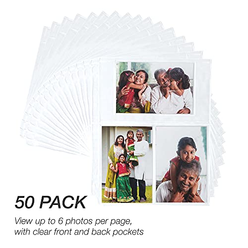 Samsill, 4X6 Photo Album Pages For 3 Ring Binder, Ultra Clear, Archival Photo Sleeves, Photo Holders, 3 Pocket Top Loading, Pack Of 50 #TOP6