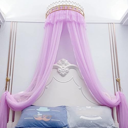 Fabric Bed Drapes Mesh Protection Canopy Shielding Netting, King Size Queen Twin Size Mosquito Net Canopy，Elegant Princess Mesh Veil Bed Canopy with Modern Crown - Luxurious Court Drapery fo